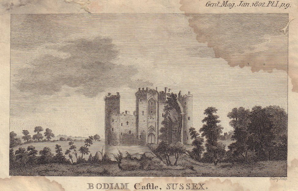 Associate Product View of the ruins of Bodiam Castle, in Sussex 1802 old antique print picture