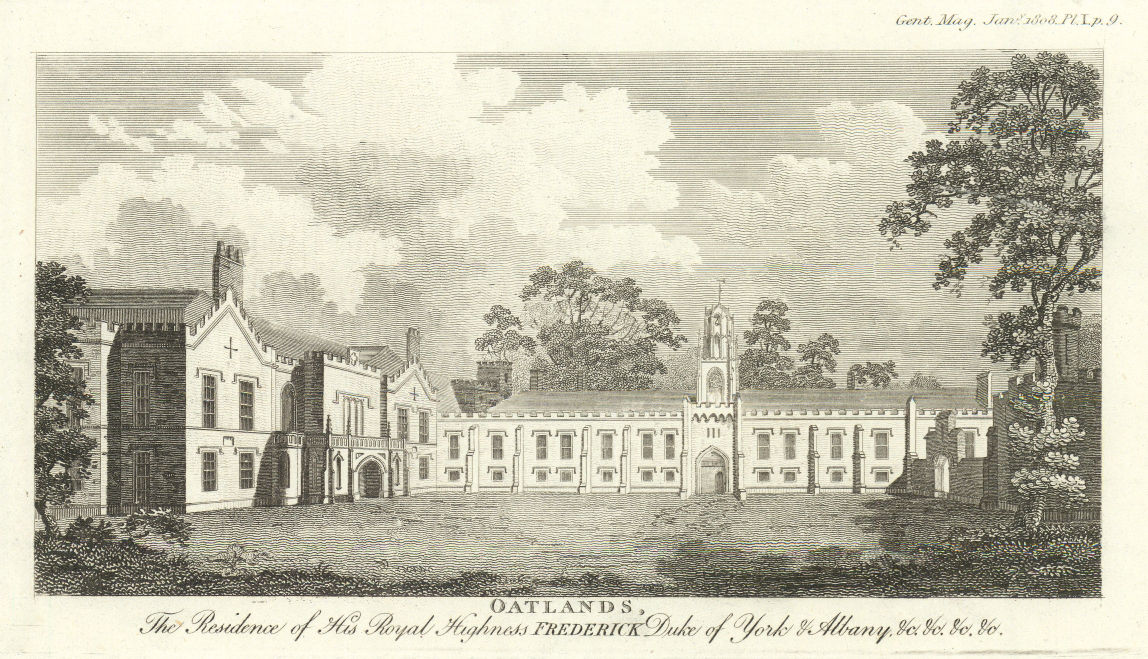 Oatlands Palace, Weybridge, Surrey. Frederick Duke of York & Albany 1808 print