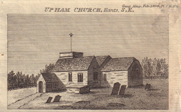 Associate Product View of the Church of the Blessed Mary, Upham in Hampshire. SMALL 1808 print