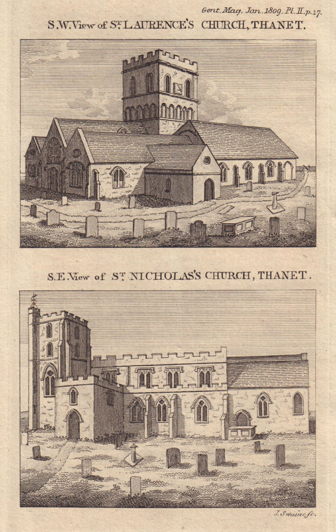 Associate Product St Laurence's Church, Ramsgate. St Nicholas-at-Wade Church. Thanet. Kent 1809