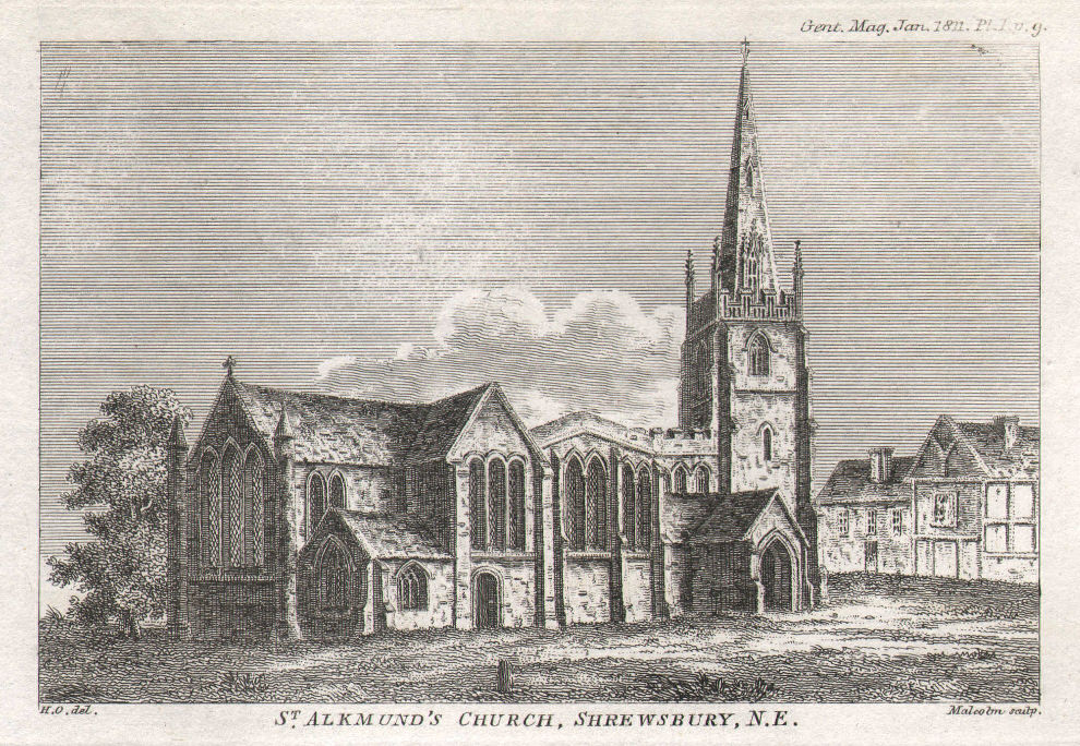 Associate Product View of St Alkmund's Church at Shrewsbury,  Shropshire 1811 old antique print