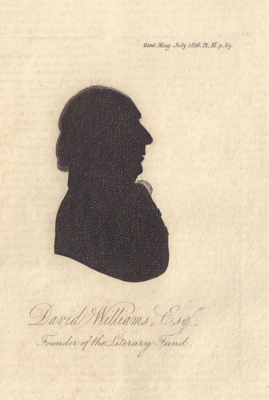 Associate Product Rev David Williams, founder of the Royal Literary Fund, ob 1816 1816 old print