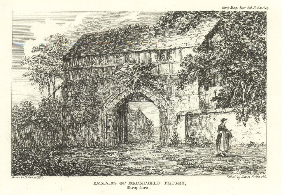 Associate Product Bromfield Priory gatehouse, Shropshire 1816 old antique vintage print picture
