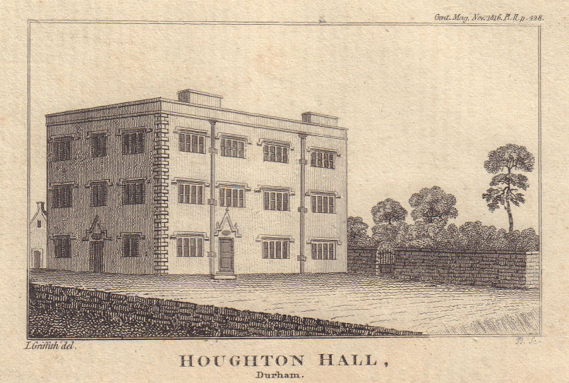 Associate Product View of Houghton Hall in Houghton-le-Spring, Durham 1816 old antique print