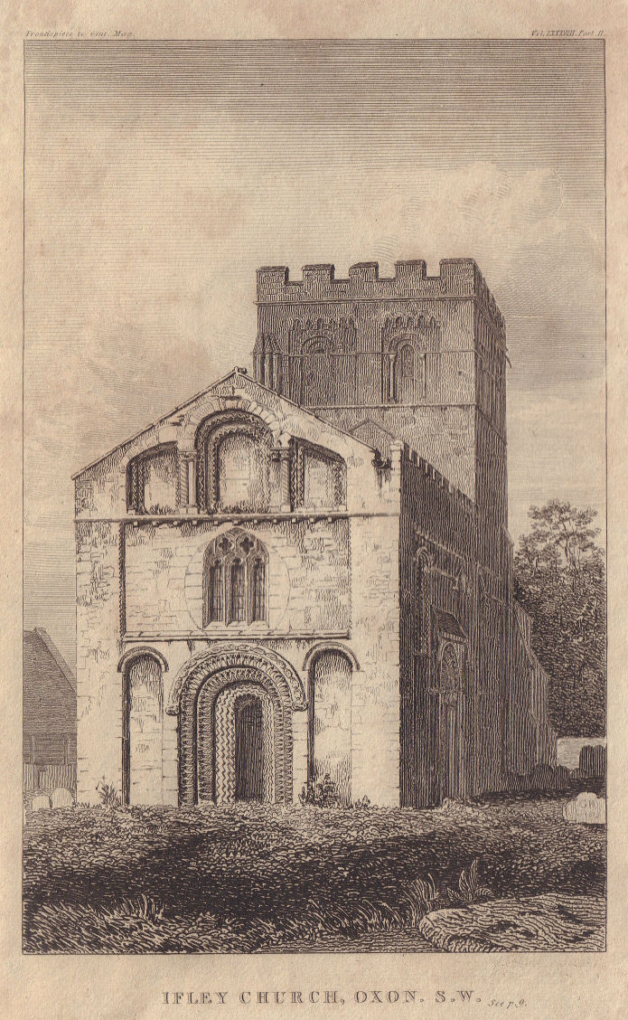 Associate Product View of St Mary the Virgin Church in Iffley, Oxfordshire 1818 old print