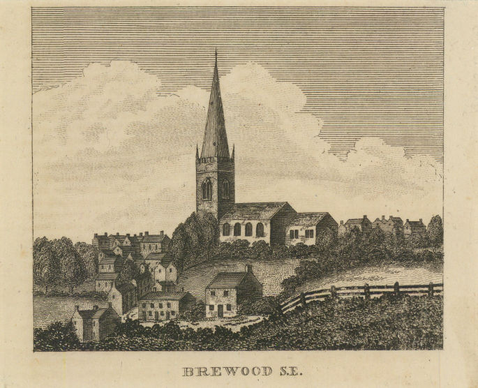 Church of St Mary & St Chad, Brewood, Staffordshire. SMALL 1797 old print