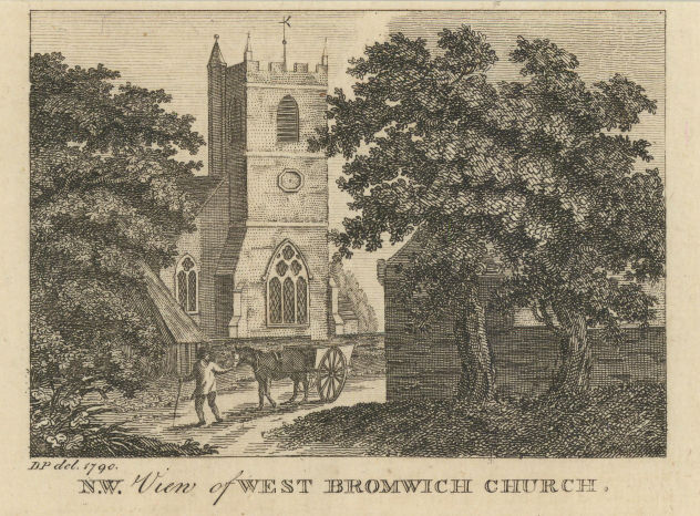 Church of All Saints West Bromwich, Staffordshire. SMALL 1797 old print