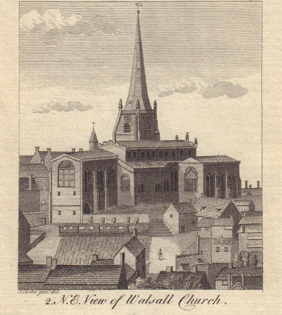 St Matthew's Church in Walsall, Staffordshire. Rebuilt 1820. SMALL 1798 print