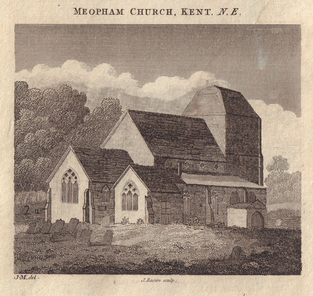 Associate Product North east view of St John The Baptist Church, Meopham, Kent 1809 old print
