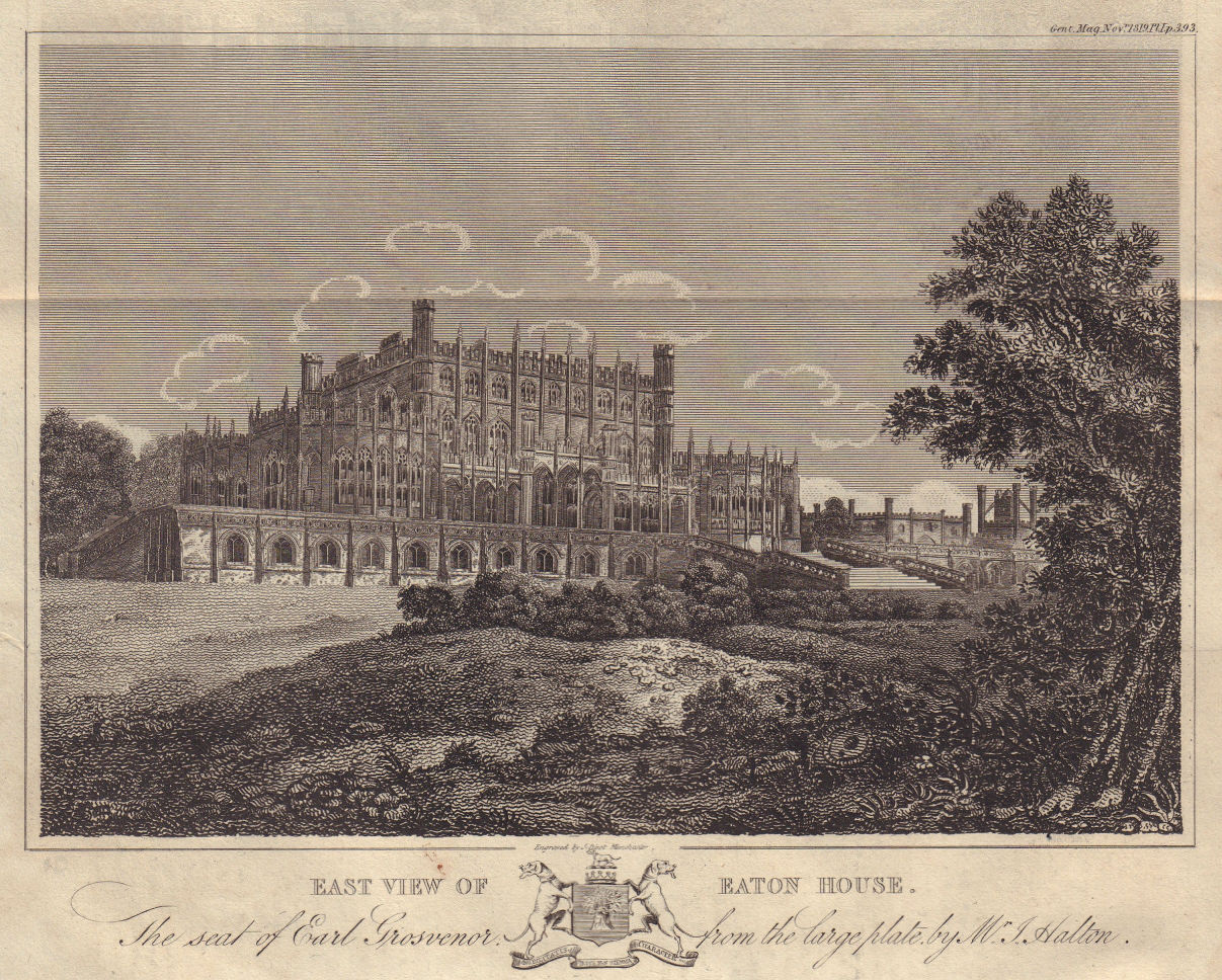East view of Eaton House, seat of Earl Grosvenor, by Mr J. Halton, Cheshire 1819