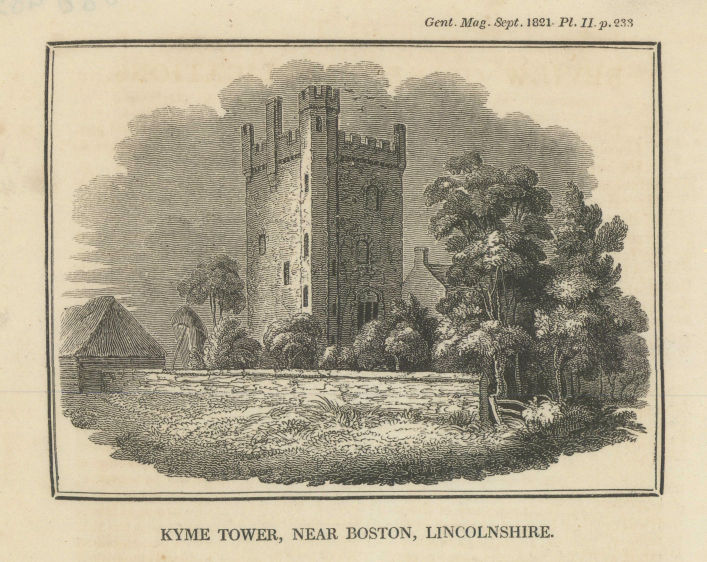 View of Kyme Tower, South Kyme near Boston, Lincolnshire 1821 old print