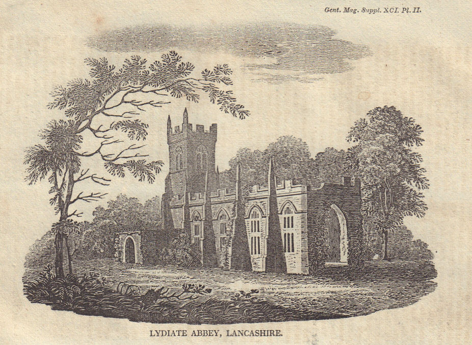 View of St Catherine's Chapel or Lydiate Abbey, Liverpool 1821 old print