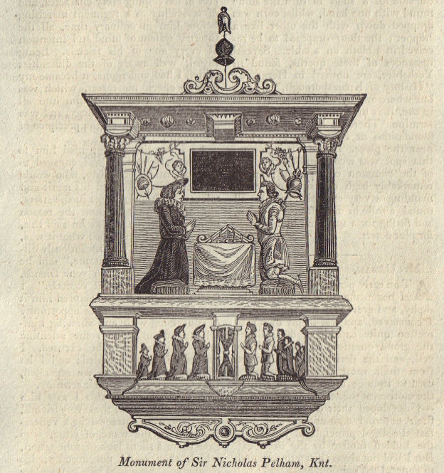 Associate Product Sir Nicholas Pelham monument, St Michael's Church, Lewes, Sussex 1825 print