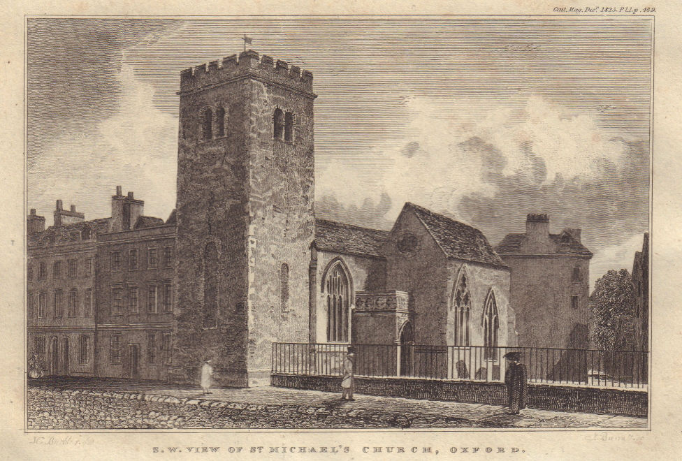 Associate Product St Michael at the North Gate church, Cornmarket Street, Oxford 1825 old print