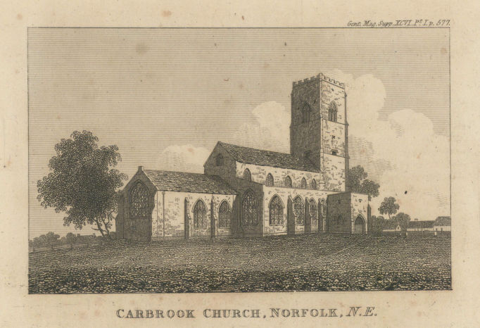 North east view of St Peter & St Paul's Church Carbrooke, Norfolk. SMALL 1826