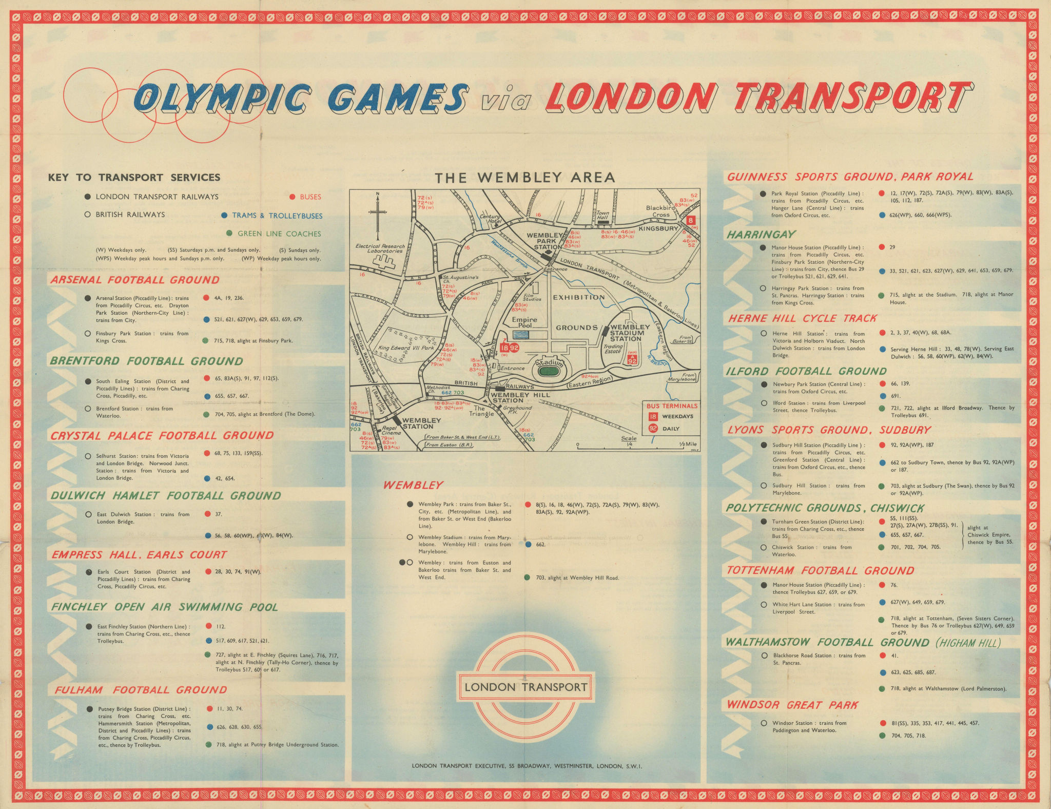 Olympic Games London - how to get there by London Transport. HALE 1948 old map