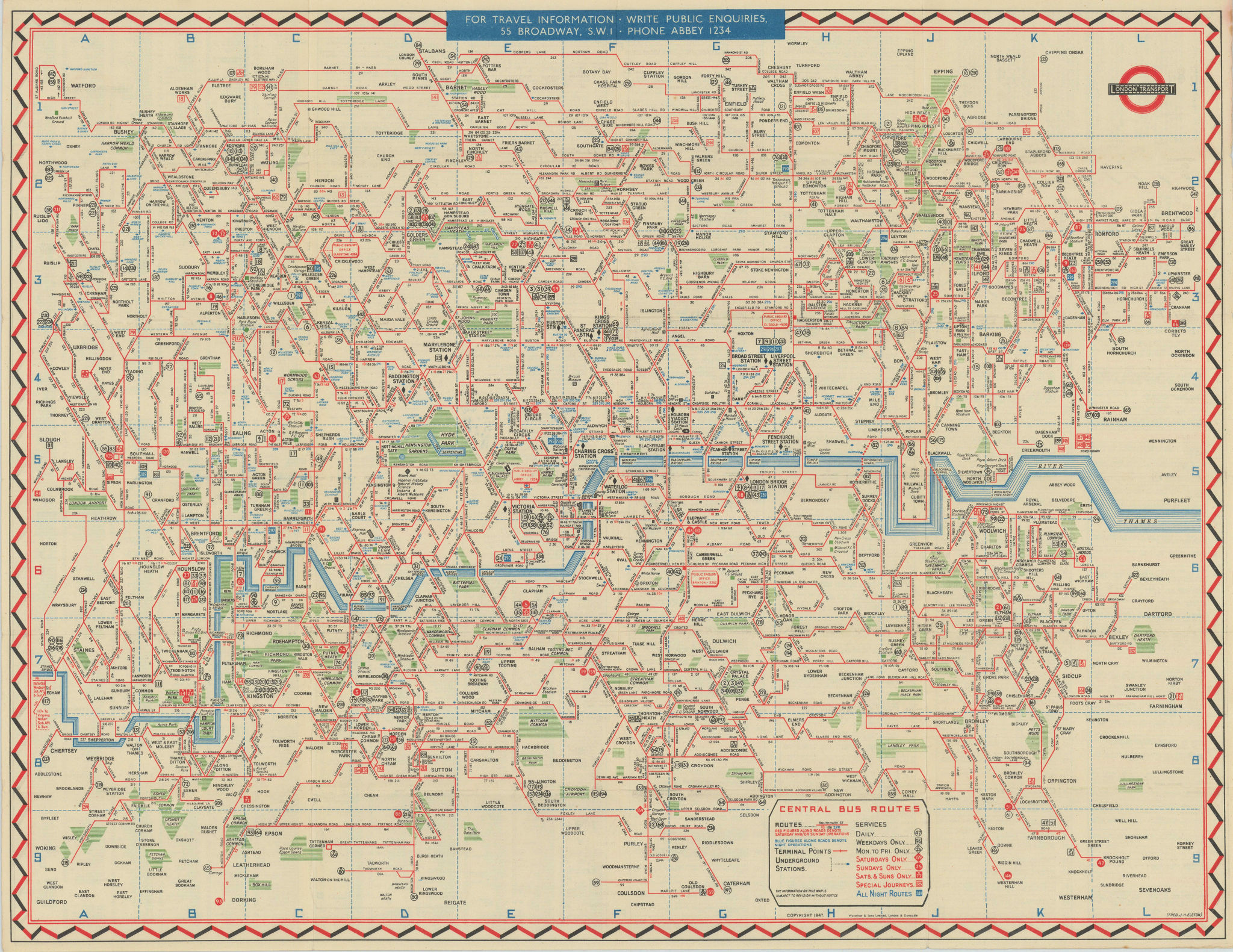 Associate Product London Transport Bus map Central Area. ELSTON. #1 1947 old vintage chart
