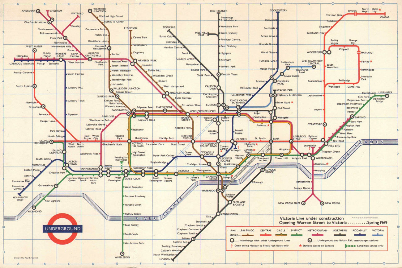 LONDON UNDERGROUND tube map. Victoria Line under construction. GARBUTT #3 1968