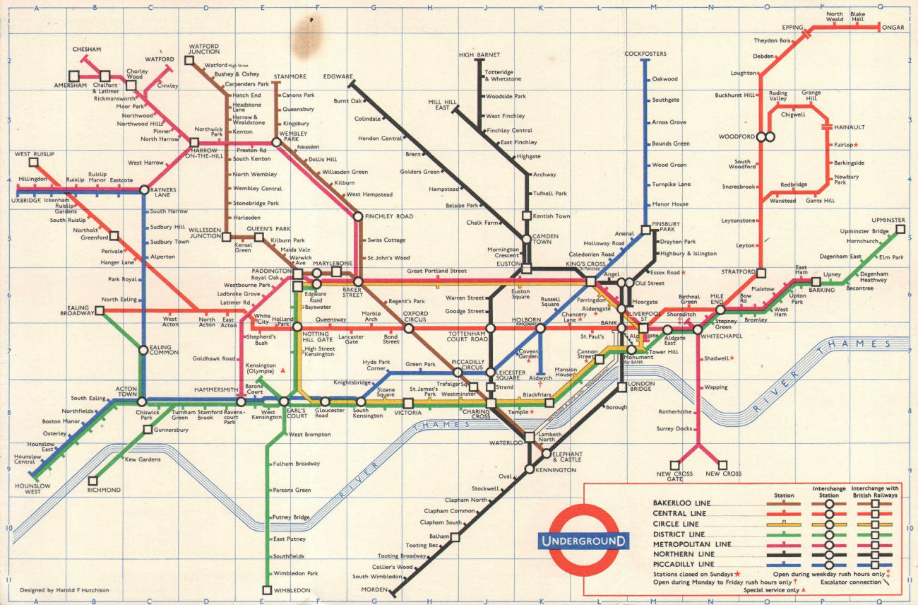 Associate Product LONDON UNDERGROUND diagram of lines tube map. Ongar. Essex Rd. HUTCHISON 1963
