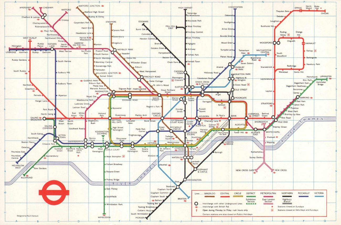 LONDON UNDERGROUND tube map plan. Victoria Line completed. GARBUTT #2 1972