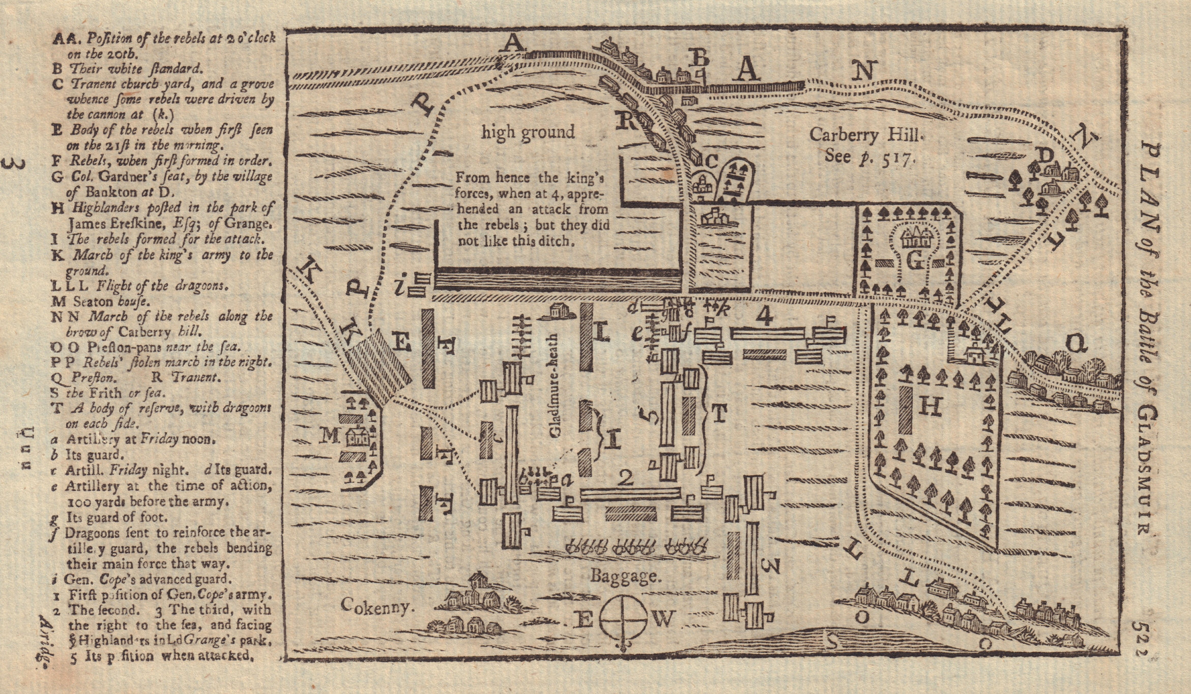 A Plan of the Battle of Gladsmuir [Prestonpans]. Scotland. GENTS MAG 1745 map