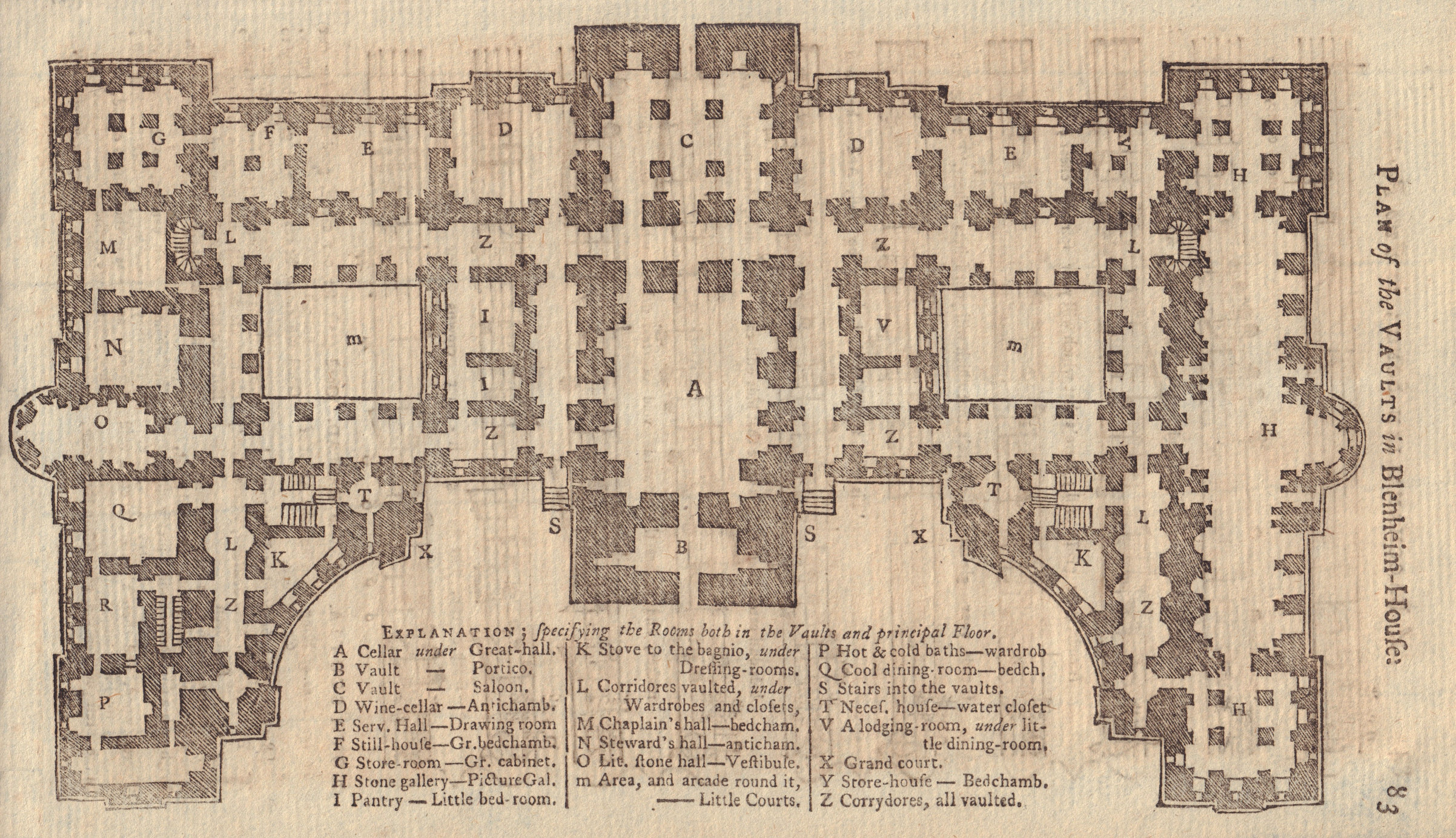 Plan of the Vaults of Blenheim Palace, Oxfordshire. GENTS MAG 1750 old print