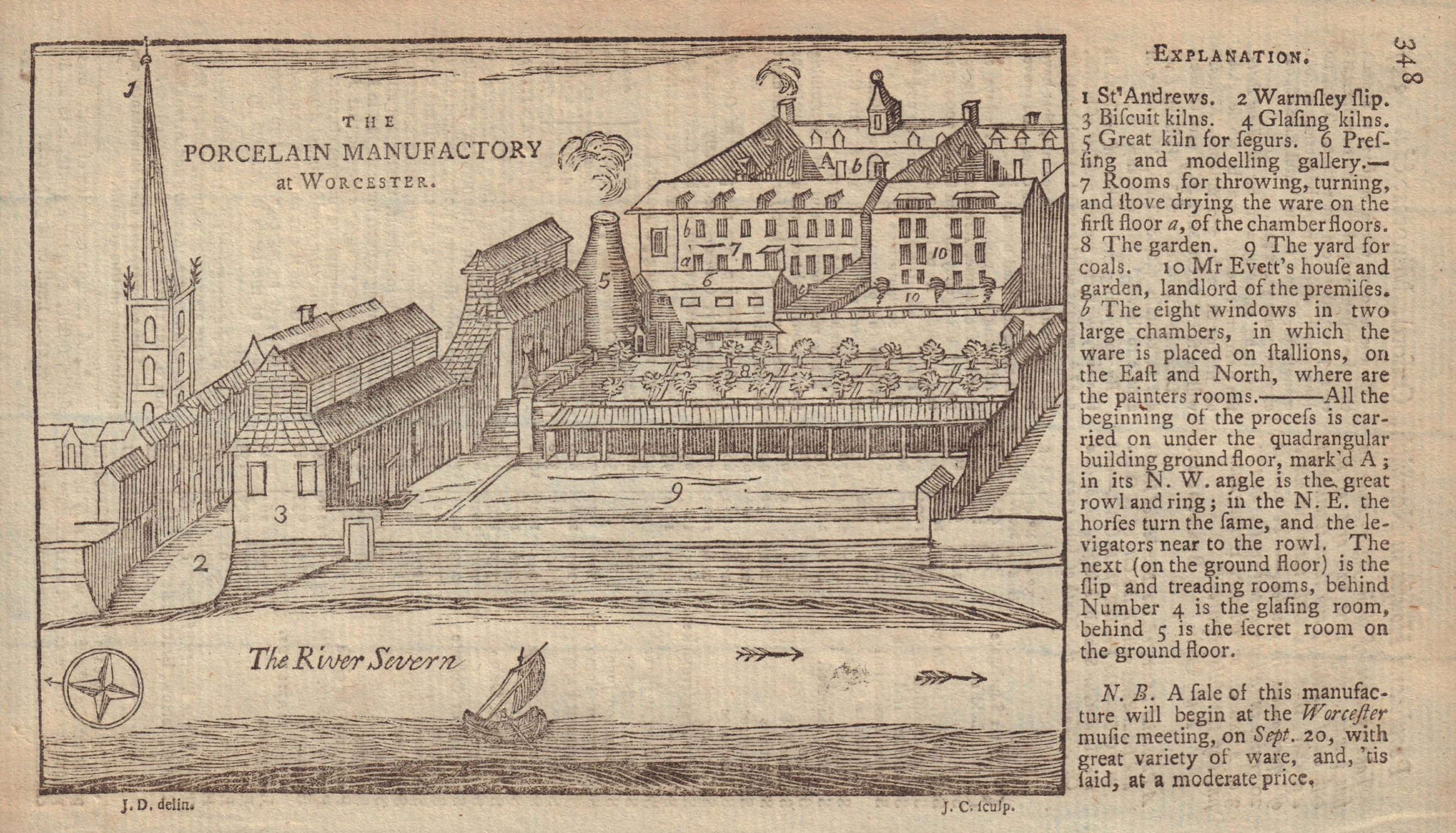 Associate Product The Porcelain Manufactory at Worcester. St. Andrews church. GENTS MAG 1752