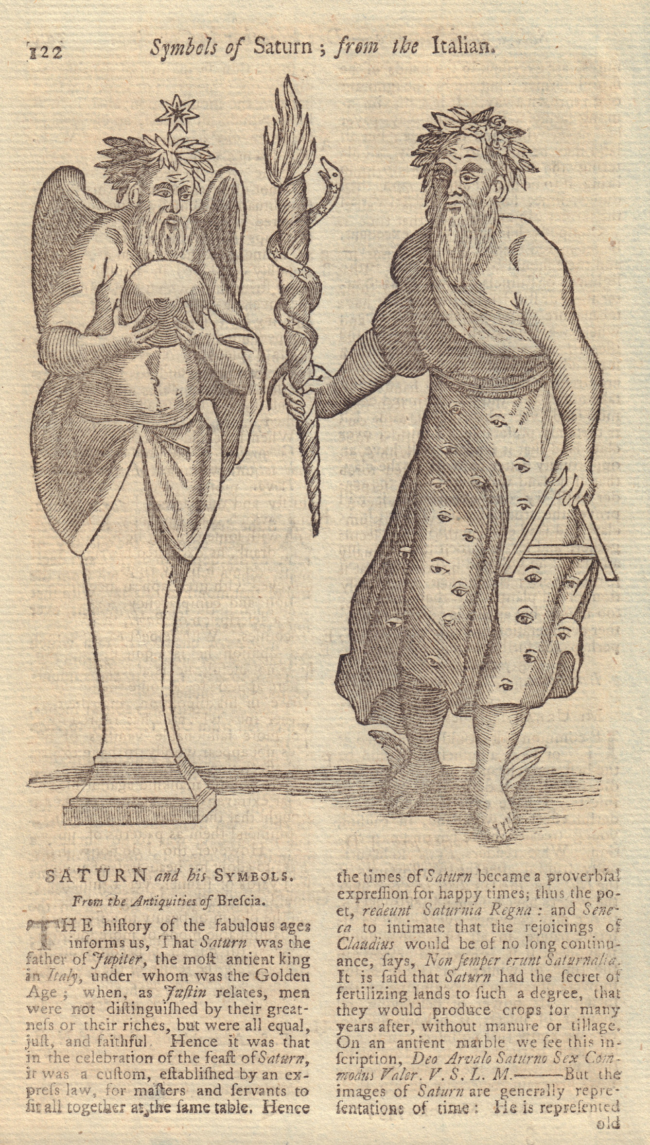 Associate Product Ancient Symbols of Saturn from antiquities of Brescia. GENTS MAG 1753 print