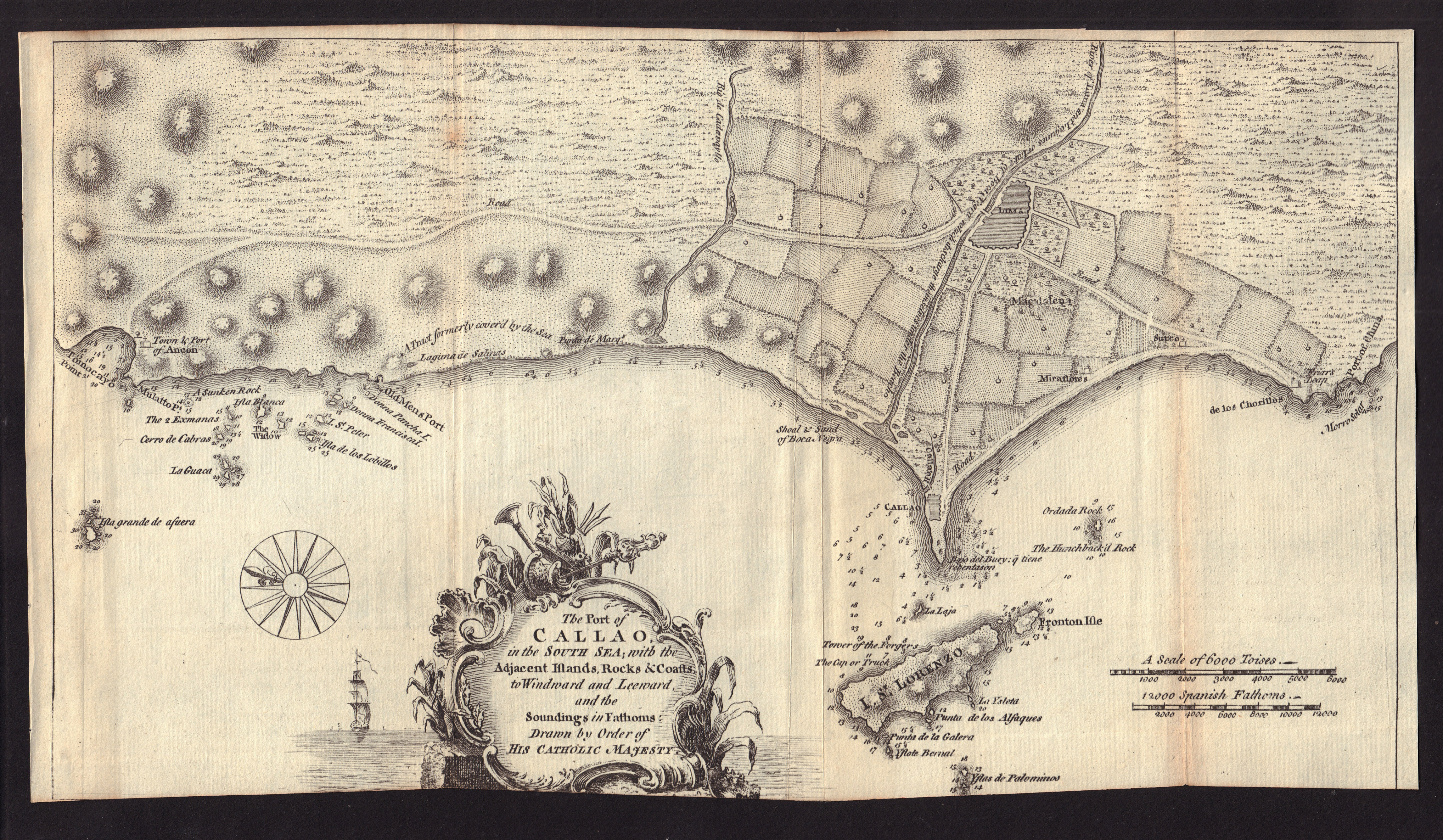The Port of Callao in the South Sea… Lima, Peru. JEFFERYS / GENTS MAG 1753 map