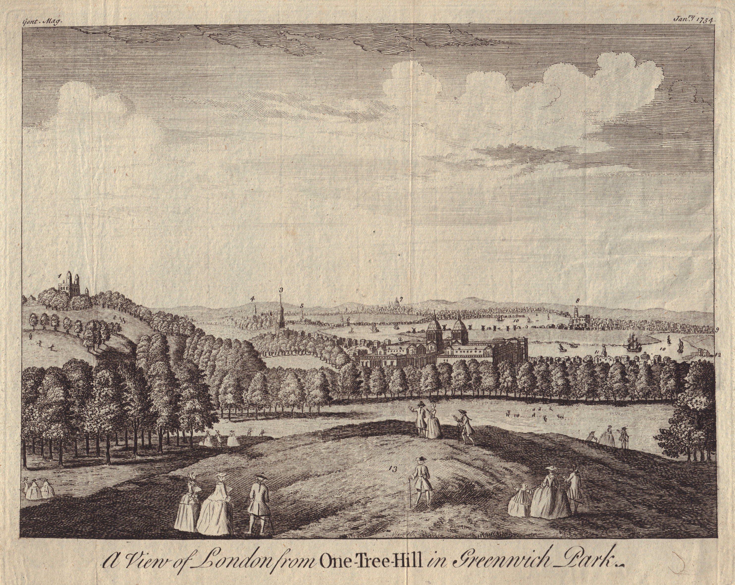 A View of London from One-Tree-Hill in Greenwich Park. GENTS MAG 1754 print