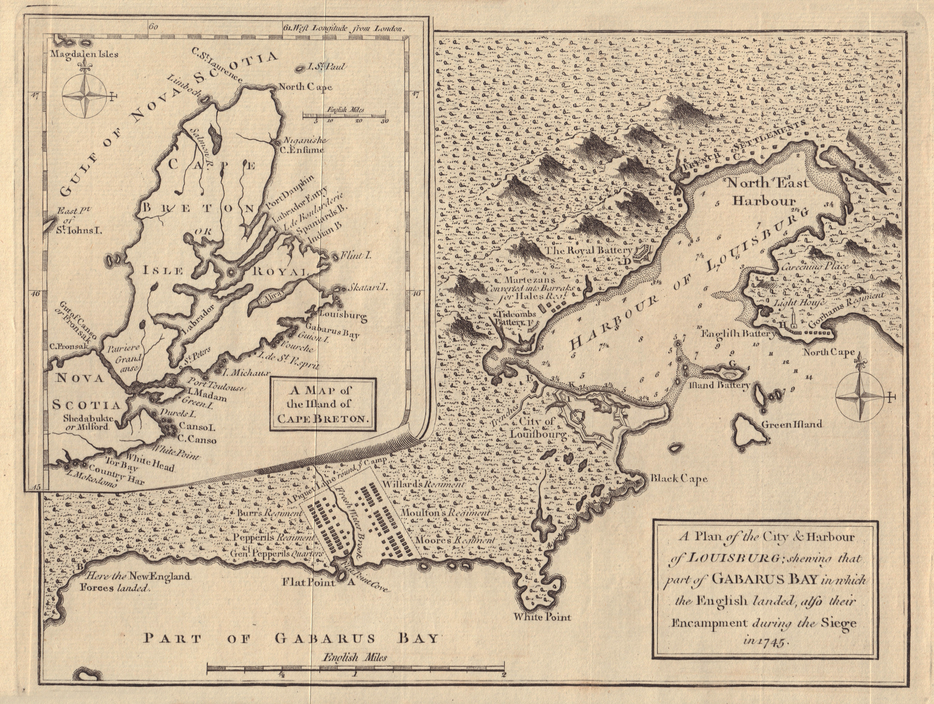 Associate Product The City & Harbour of Louisburg… Gabarus Bay. Cape Breton. GENTS MAG 1758 map