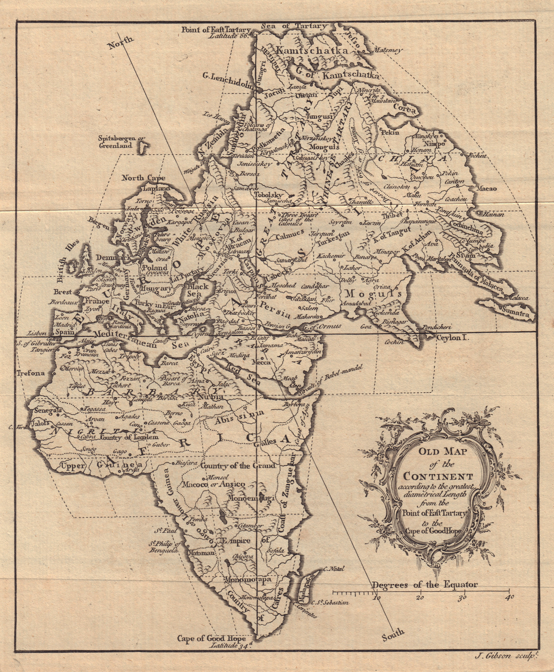 Associate Product Old Map of the Continent… Europe Africa Asia Eastern Hemisphere. GIBSON 1758