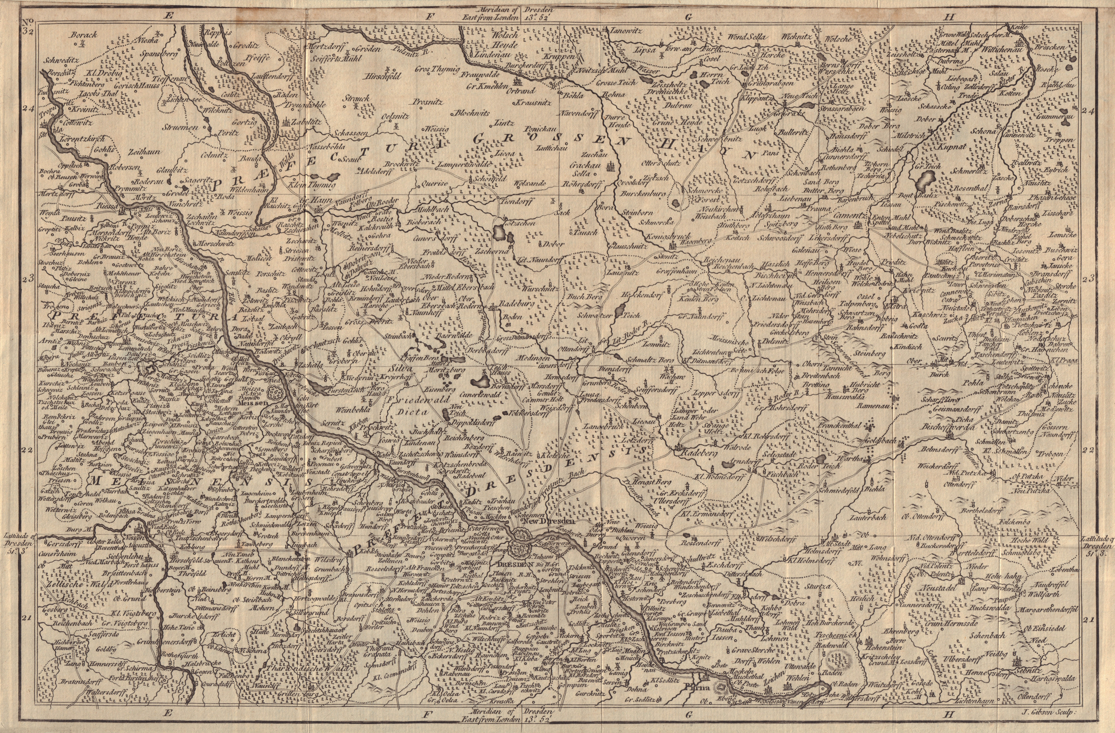 Saxony. Dresden Elbe Meissen Nossen Pirna. Germany. GIBSON. GENTS MAG 1760 map