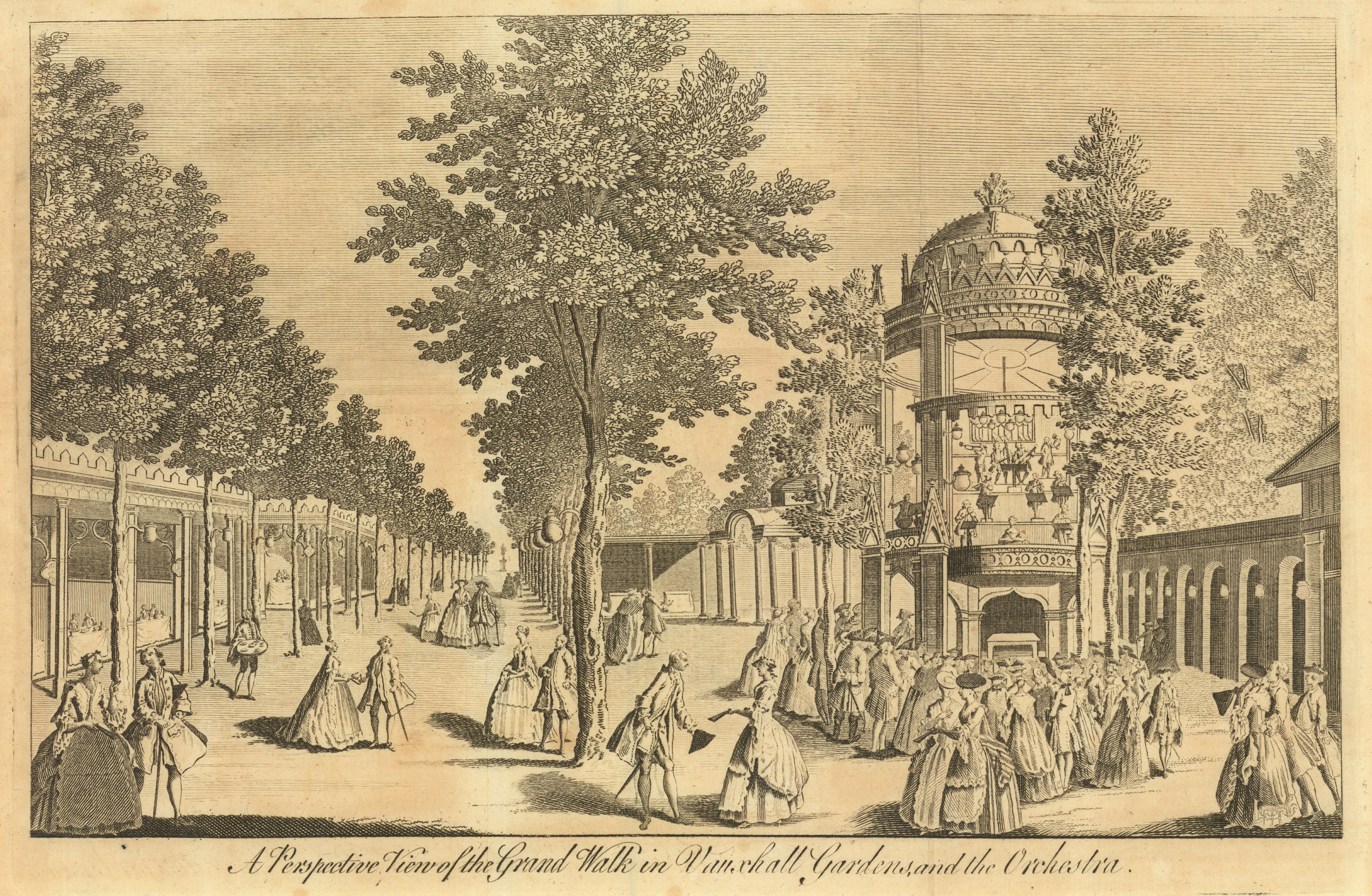 A perspective view of the Grand Walk in Vauxhall Gardens and the Orchestra 1765