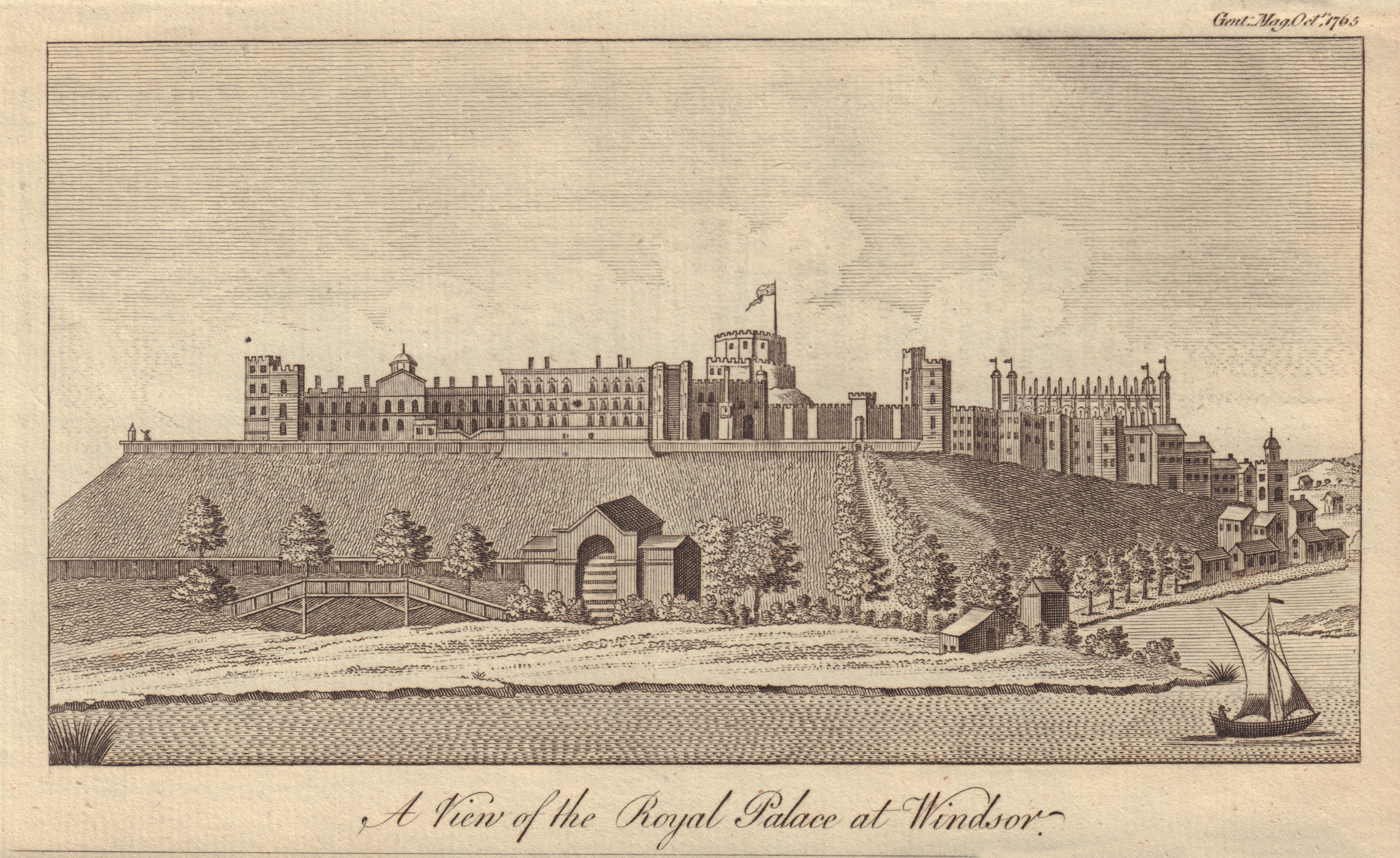 A View of the Royal Palace at Windsor. Castle. GENTS MAG 1765 old print