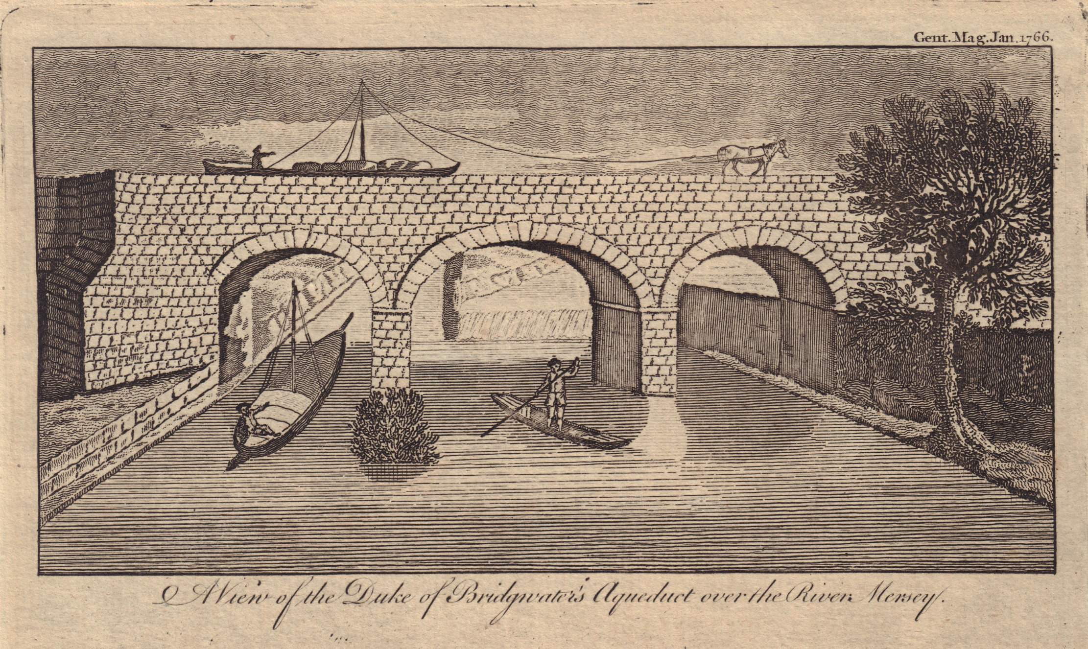 Associate Product Duke of Bridgewater's Aqueduct over the Mersey, Lancashire. Barton Aqueduct 1766