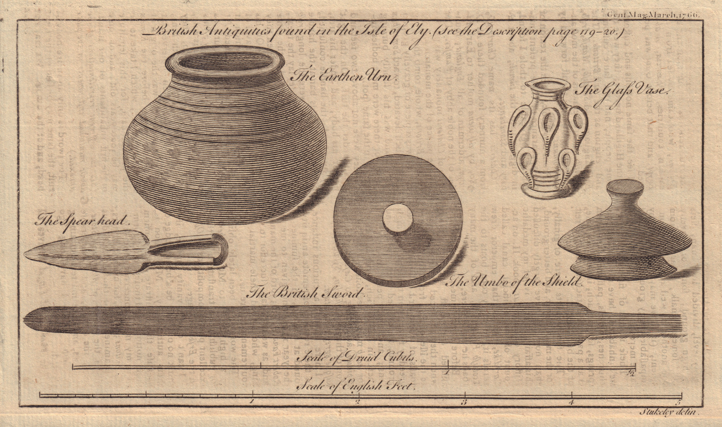 Associate Product Isle of Ely Antiquities. Urn Glass Vase spearhead Umbo Shield Sword 1766 print
