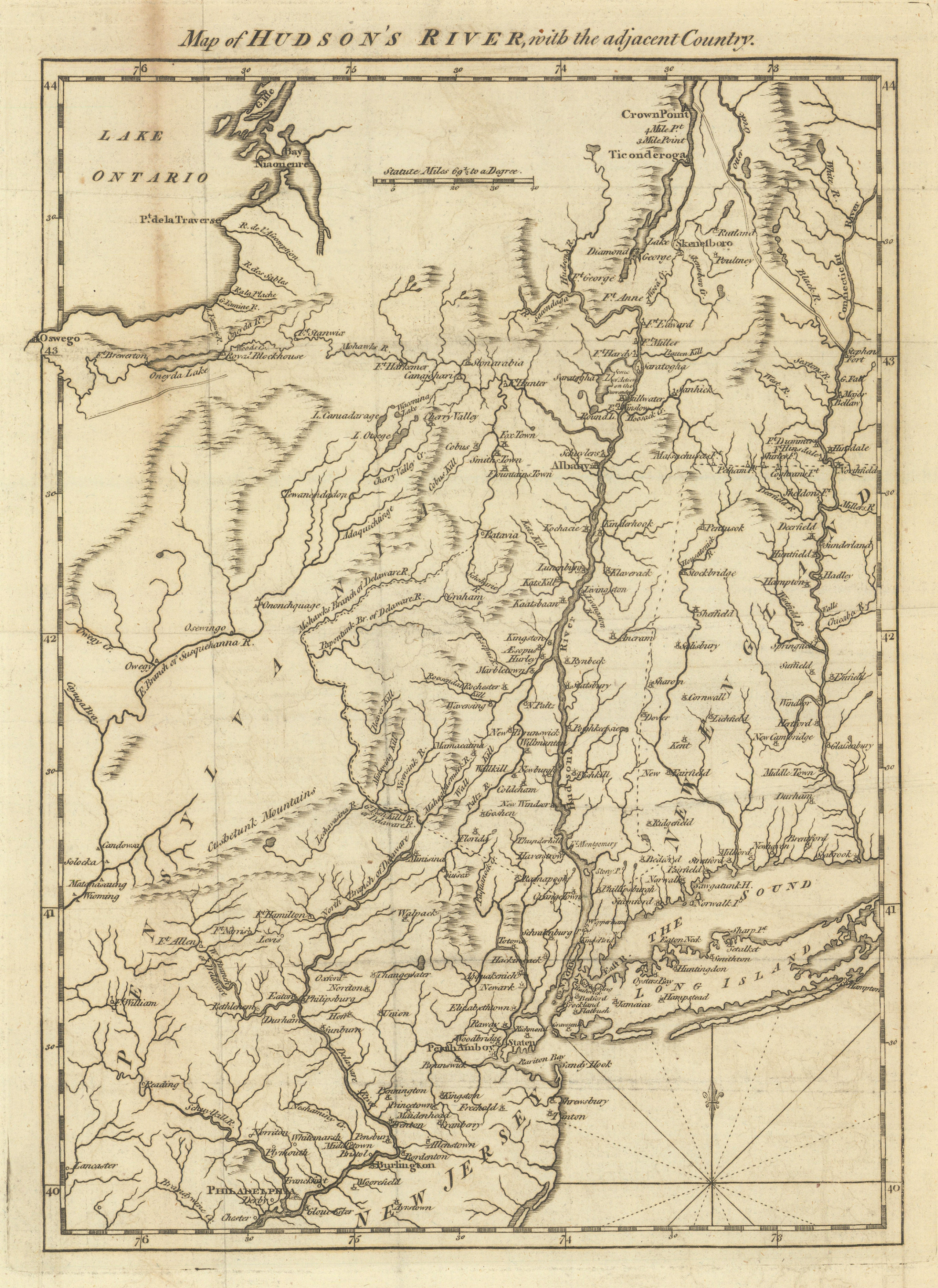 Associate Product Map of Hudson's River with the adjacent Country. New York NJ. GENTS MAG 1778
