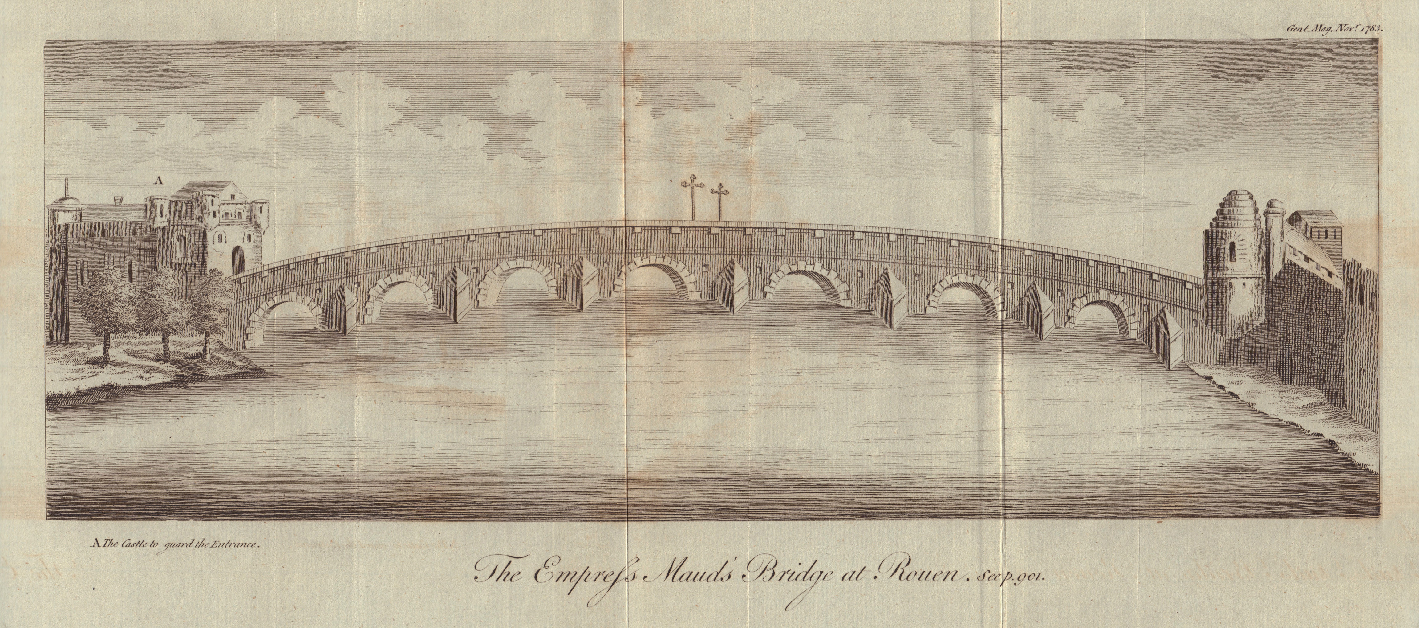 The Empress Maud's Bridge at Rouen. Seine-Maritime. GENTS MAG 1783 old print