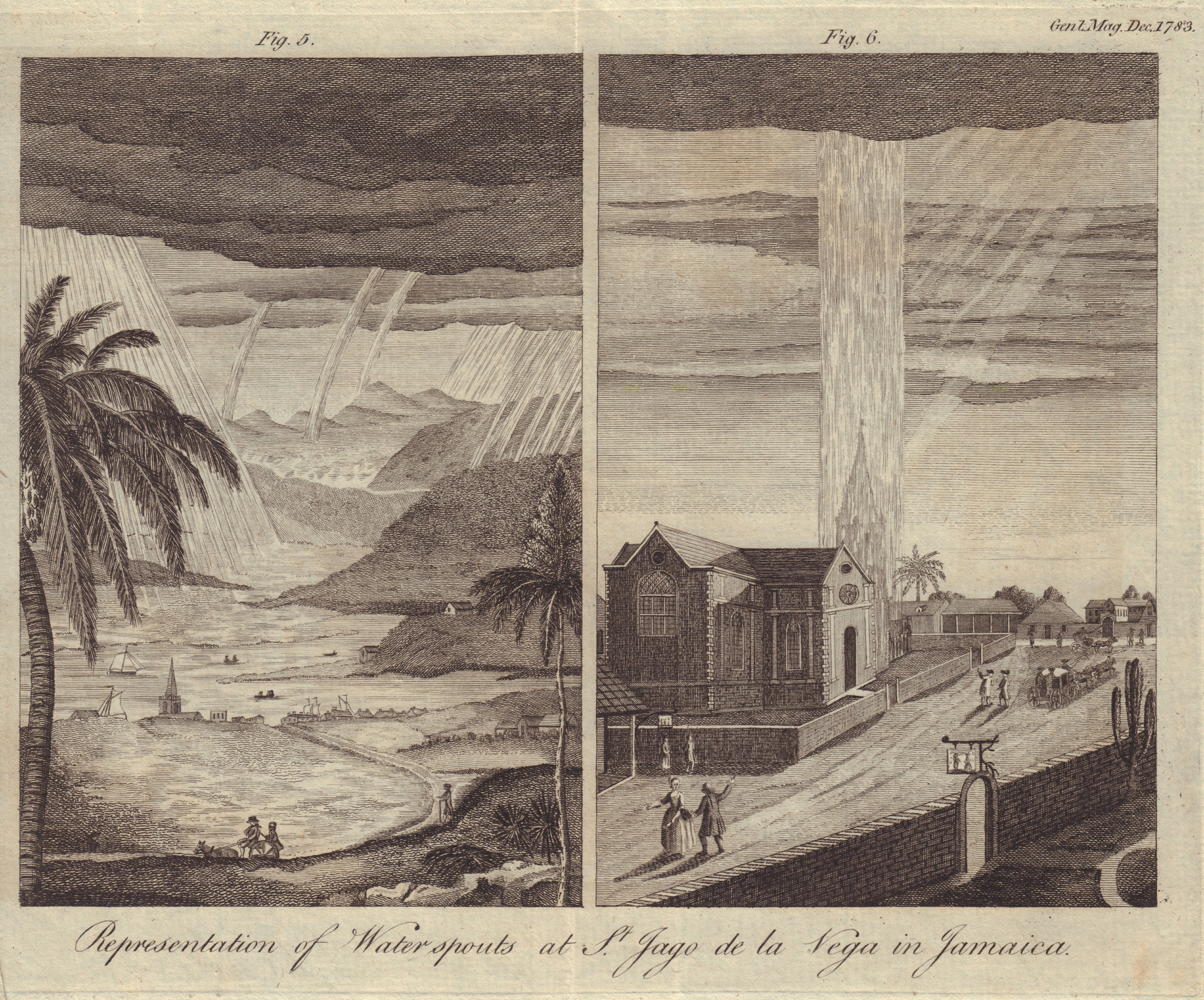 Waterspouts at St. Jago de la Vega in Jamaica. Spanish Town. GENTS MAG 1783
