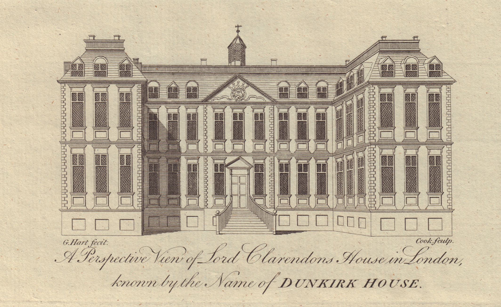 Lord Clarendon's House in London, Dunkirk House. GENTS MAG 1789 old print