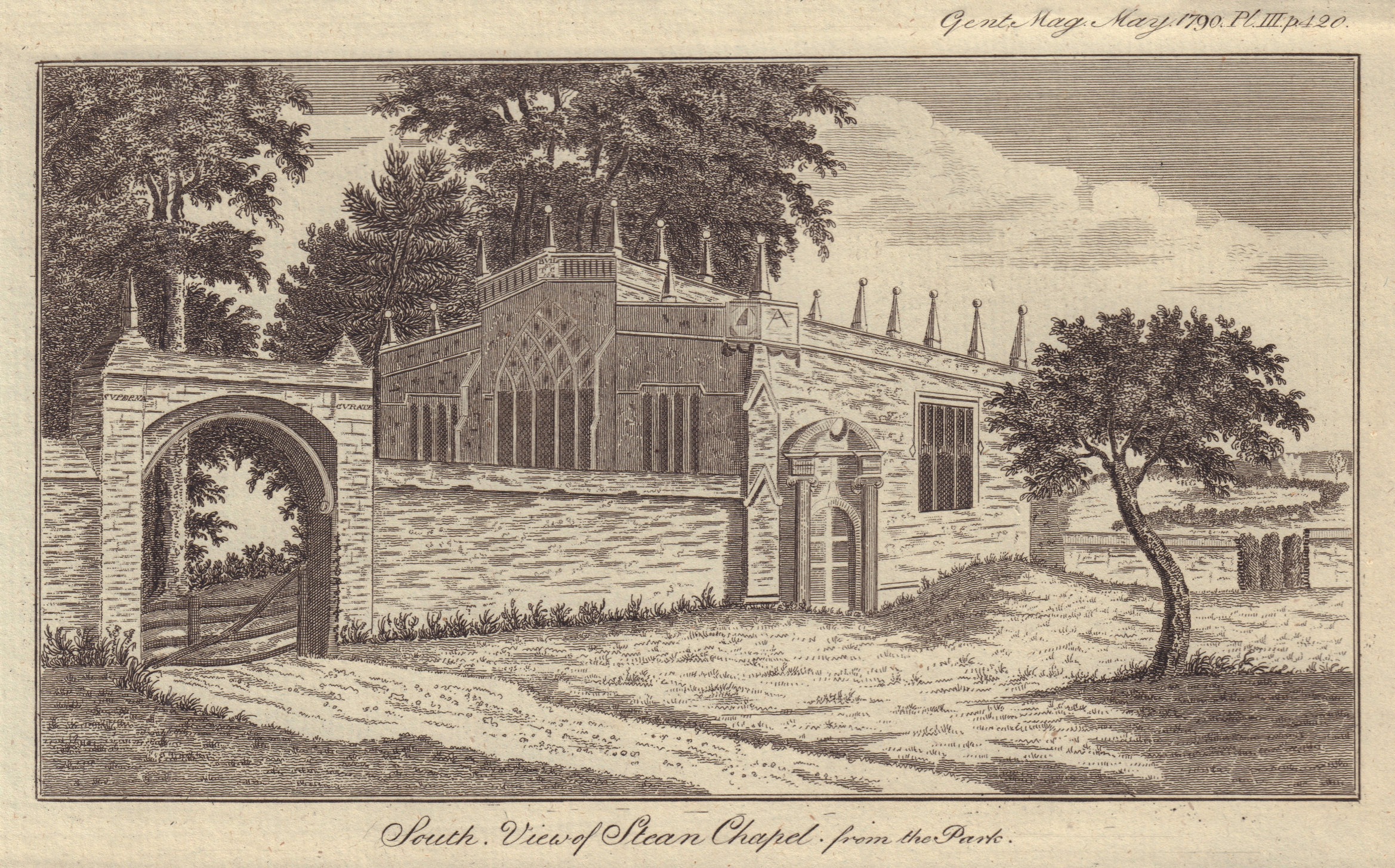 Associate Product Steane church, St Peter from Steane Park, Northamptonshire. GENTS MAG 1790