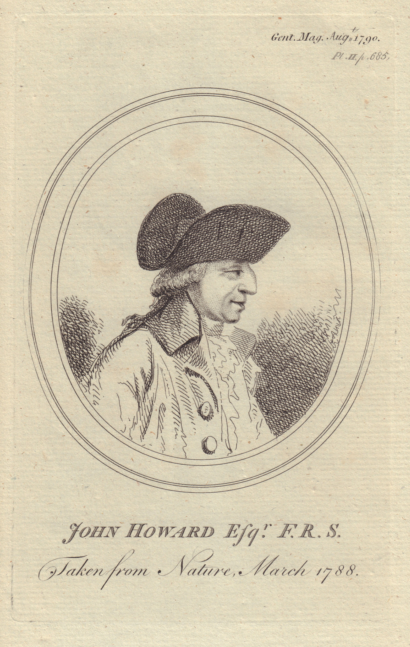John Howard Esq. English Prison Reformer. GENTS MAG 1790 old antique print