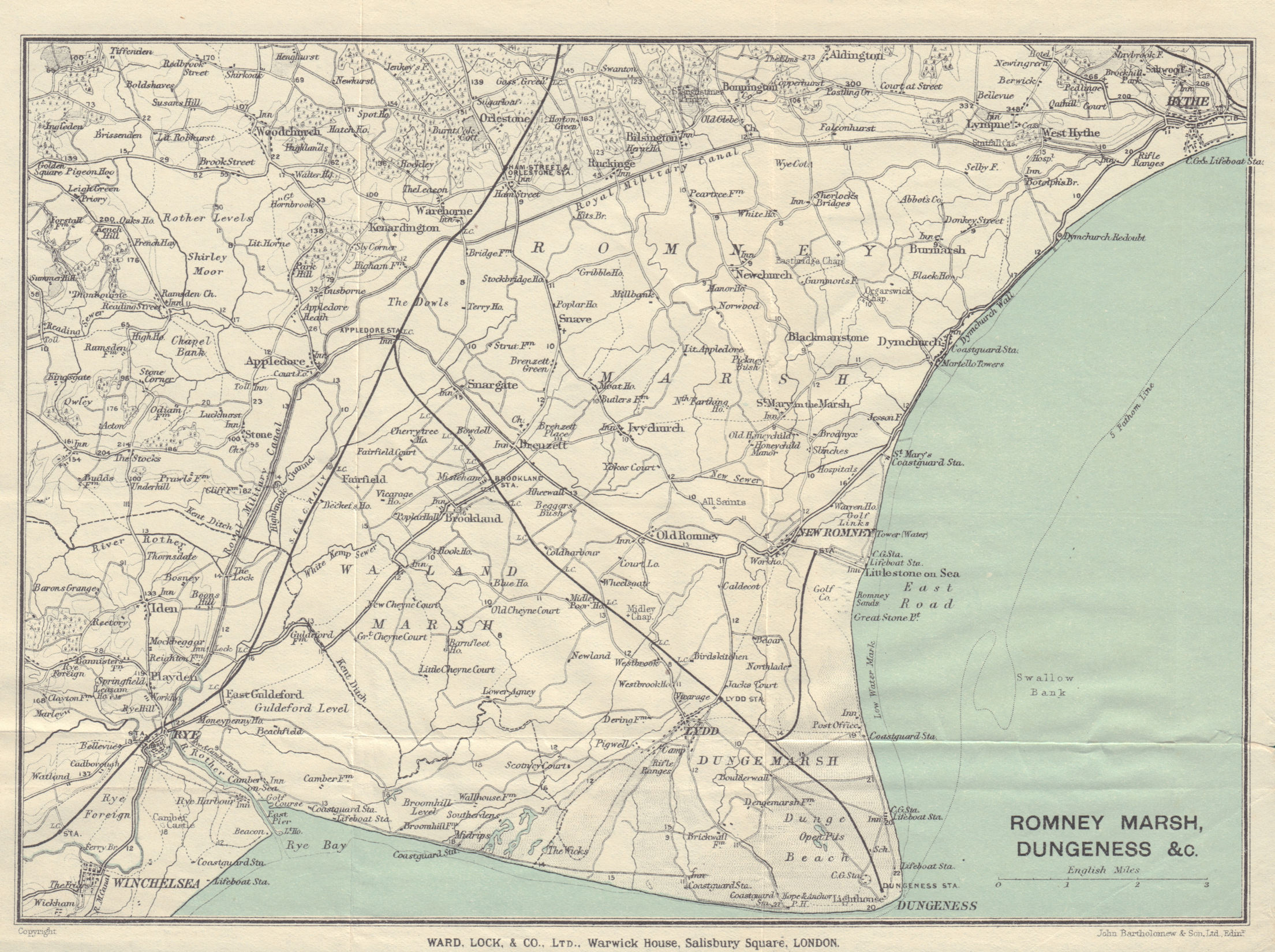 ROMNEY MARSH. Dungeness Rye Hythe Winchelsea. Walland Marsh. Kent 1924 old map