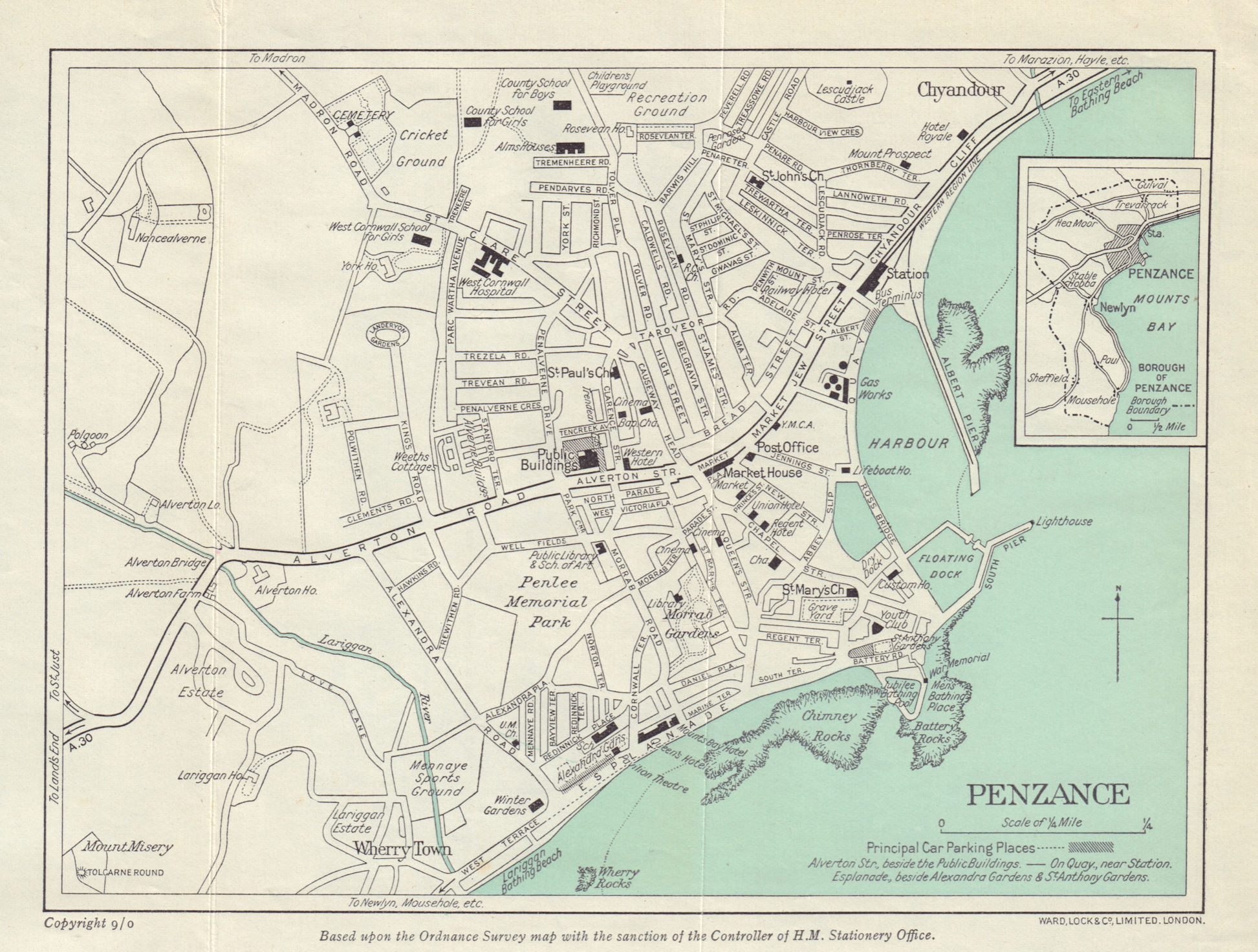 Associate Product PENZANCE vintage tourist town city plan. Cornwall. WARD LOCK 1950 old map