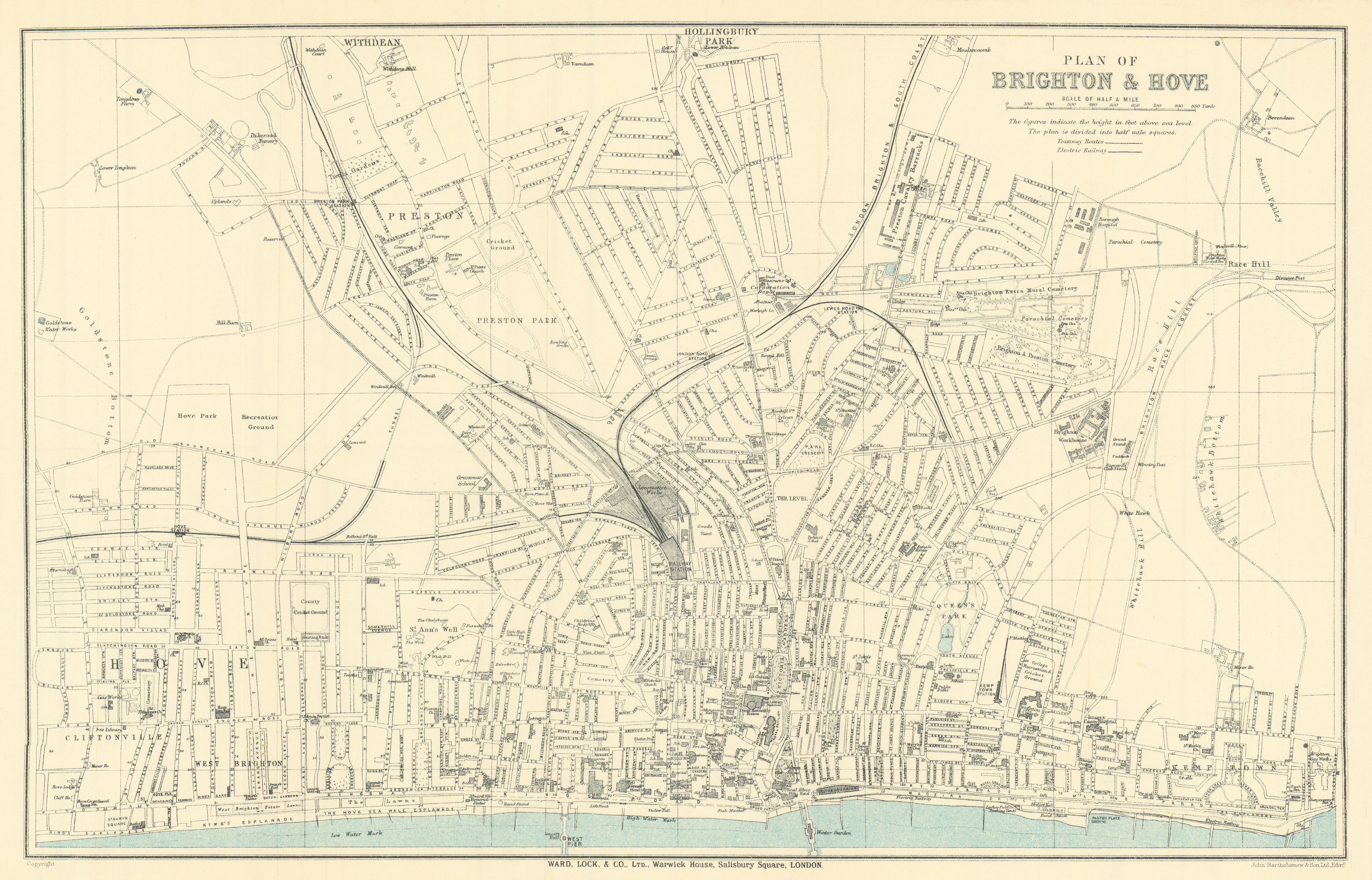 Associate Product BRIGHTON & HOVE vintage town/city plan. Sussex. WARD LOCK 1922 old antique map