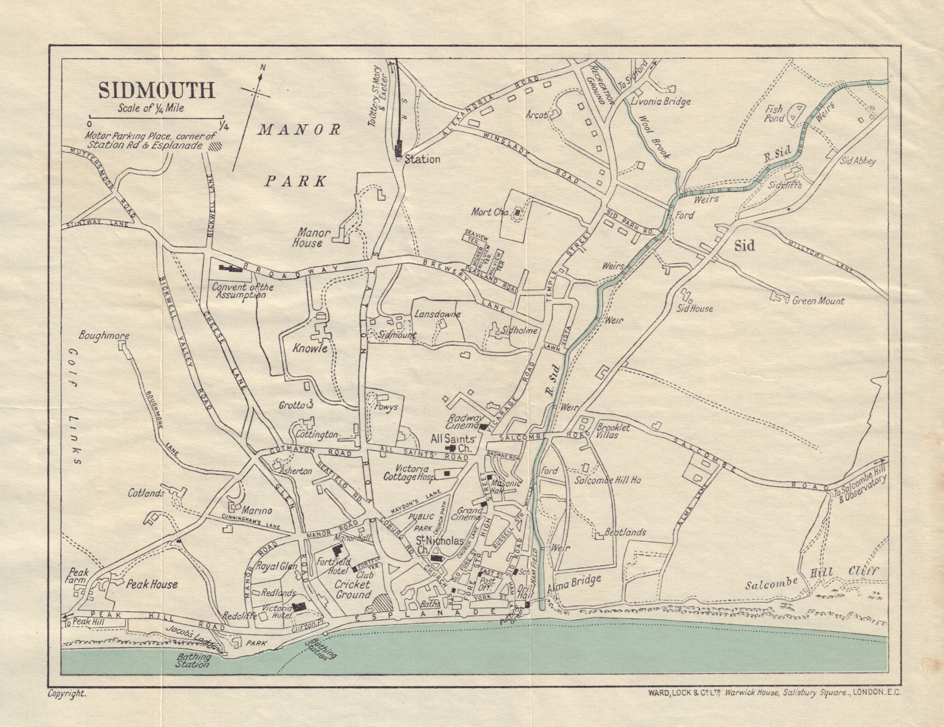 Associate Product SIDMOUTH vintage city town plan. Devon. WARD LOCK 1935 old vintage map chart