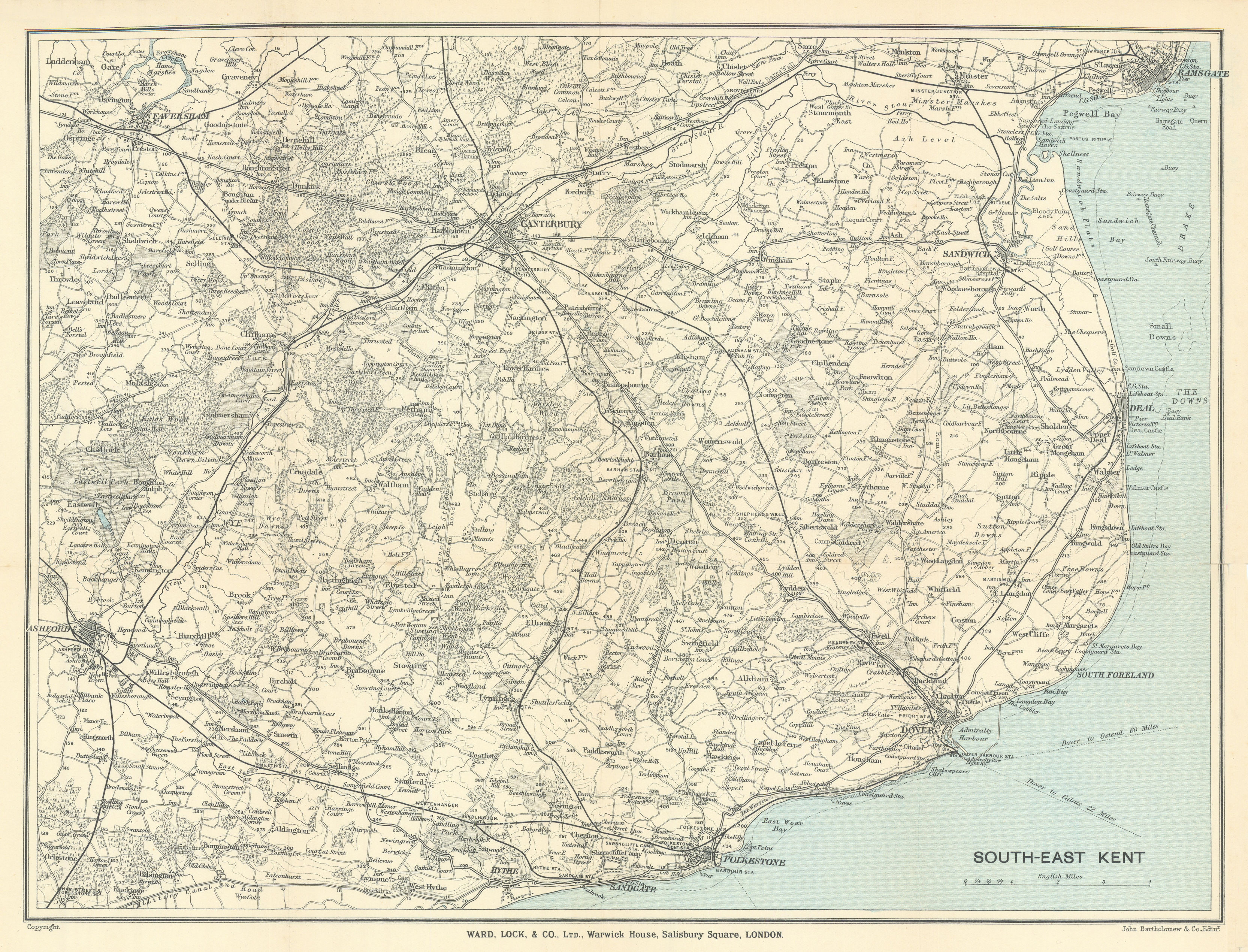 Associate Product SOUTH EAST KENT Canterbury Deal Dover Folkestone Ashford Faversham 1912 map