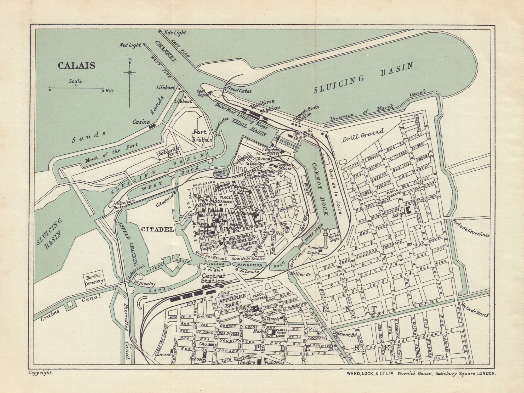 Associate Product CALAIS vintage tourist town city plan. Pas-de-Calais. WARD LOCK 1912 old map