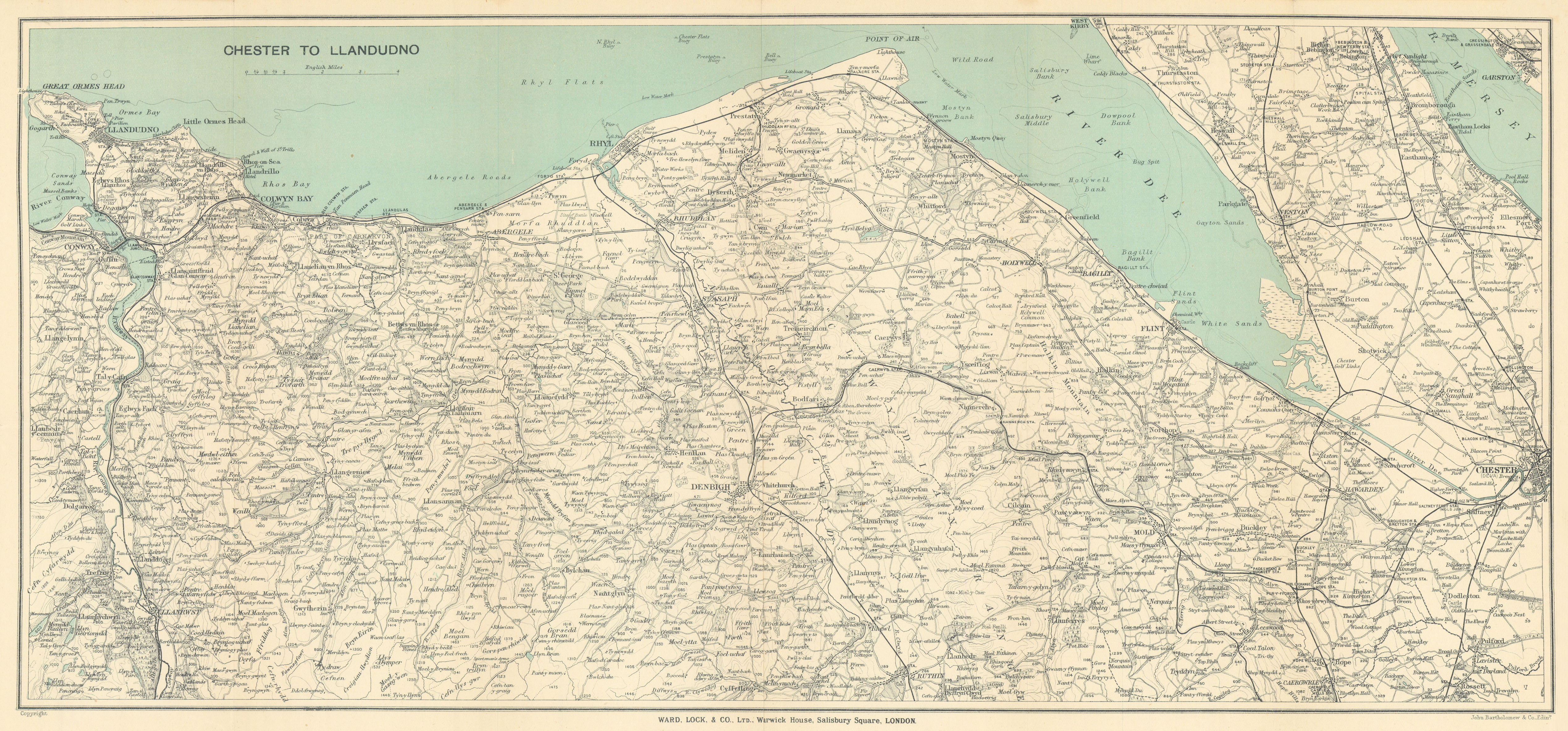 Associate Product NORTH WALES COAST. Chester-Llandudno. Denbigh Rhyl Deeside. WARD LOCK 1913 map